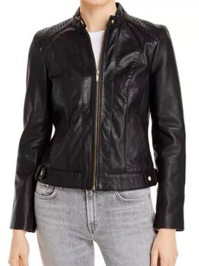 Cole Haan Lamb skin Leather Moto Jacket XS